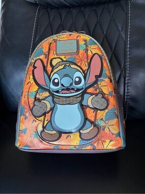 Loungefly Disney Stitch Autumn Leaves Mini Backpack - Orange & Blue